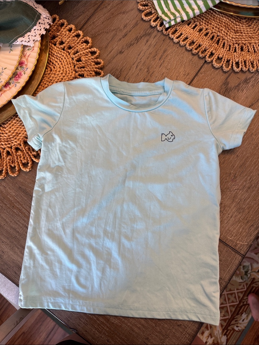 Kids Short Sleeve Tee in Light Blue with Small Fish Motif